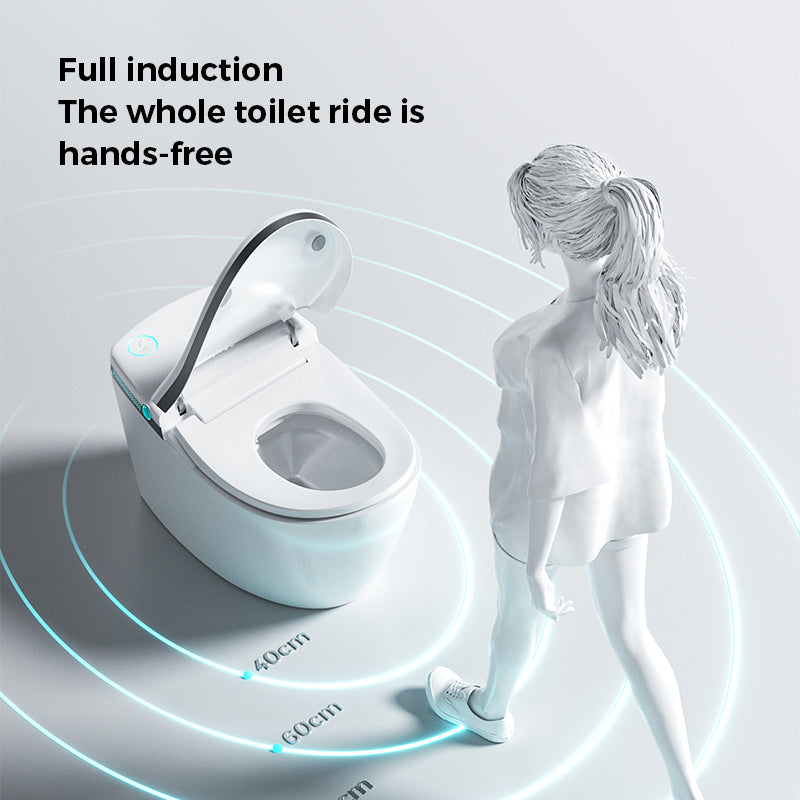 01 Smart Bidet Toilet featuring a Motion-Activated Automatic Open and Close Lid for a Completely Touchless Experience. This Hands-Free Smart Toilet Enhances Hygiene and Convenience, Perfect for Modern Luxury Bathrooms and Multi-User Households