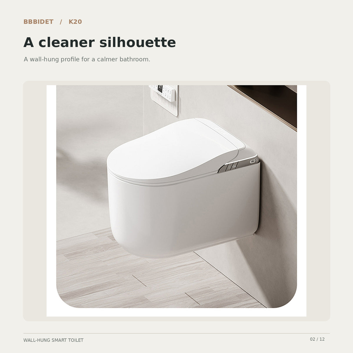 BBBIDET K20 wall-hung smart bidet toilet — side view