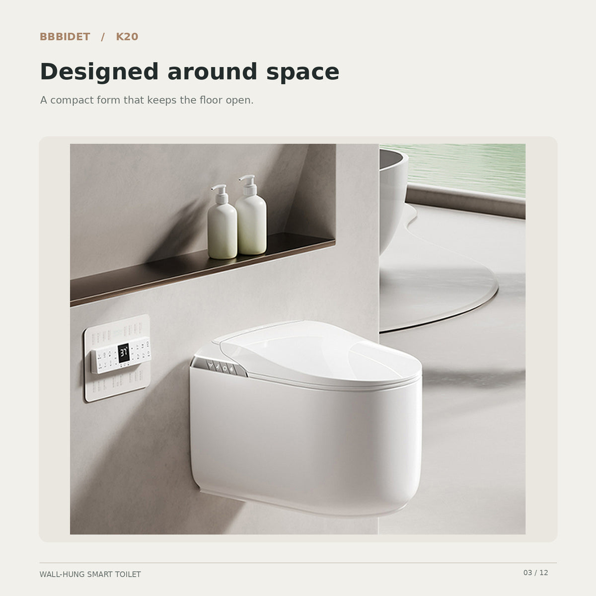 BBBIDET K20 wall-hung smart bidet toilet — compact wall-hung design