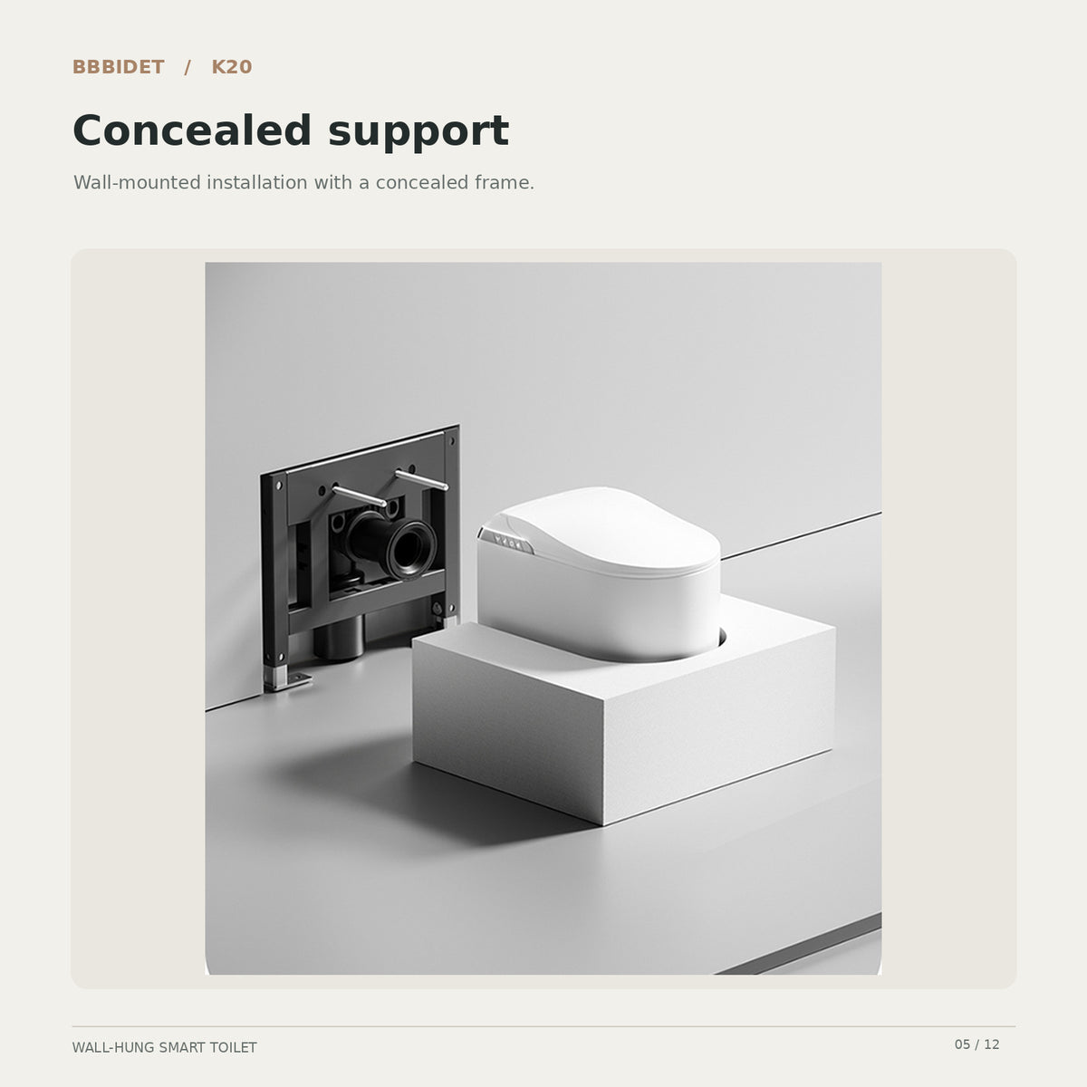 BBBIDET K20 wall-hung smart bidet toilet — concealed mounting frame