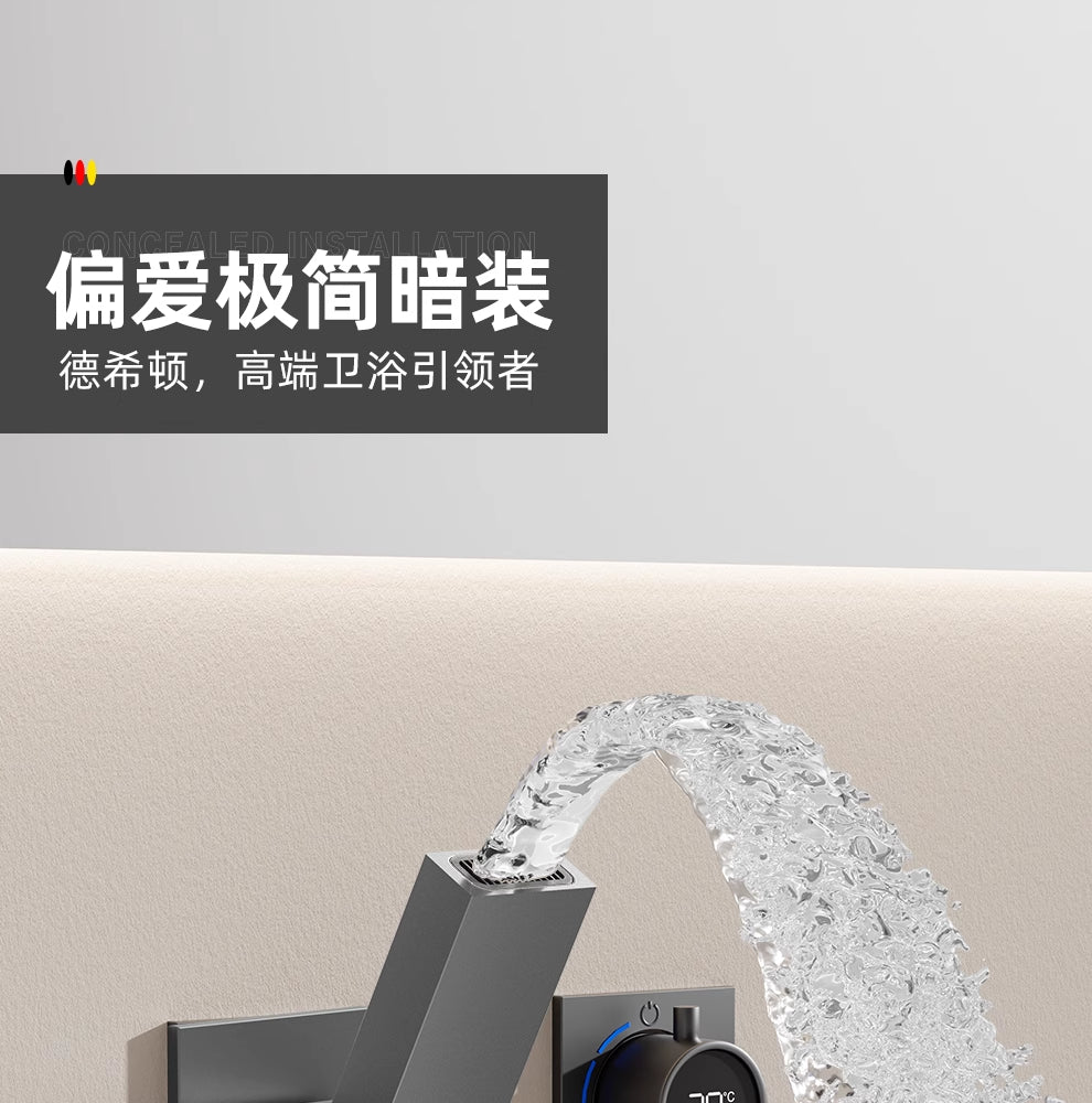 Smart Digital Wall-Mounted Faucet - Self-Powered Temperature Display (Gunmetal Grey)