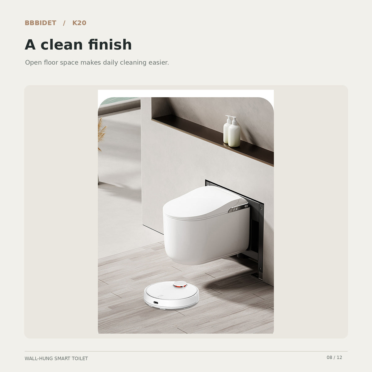 BBBIDET K20 wall-hung smart bidet toilet — easy-clean floor clearance