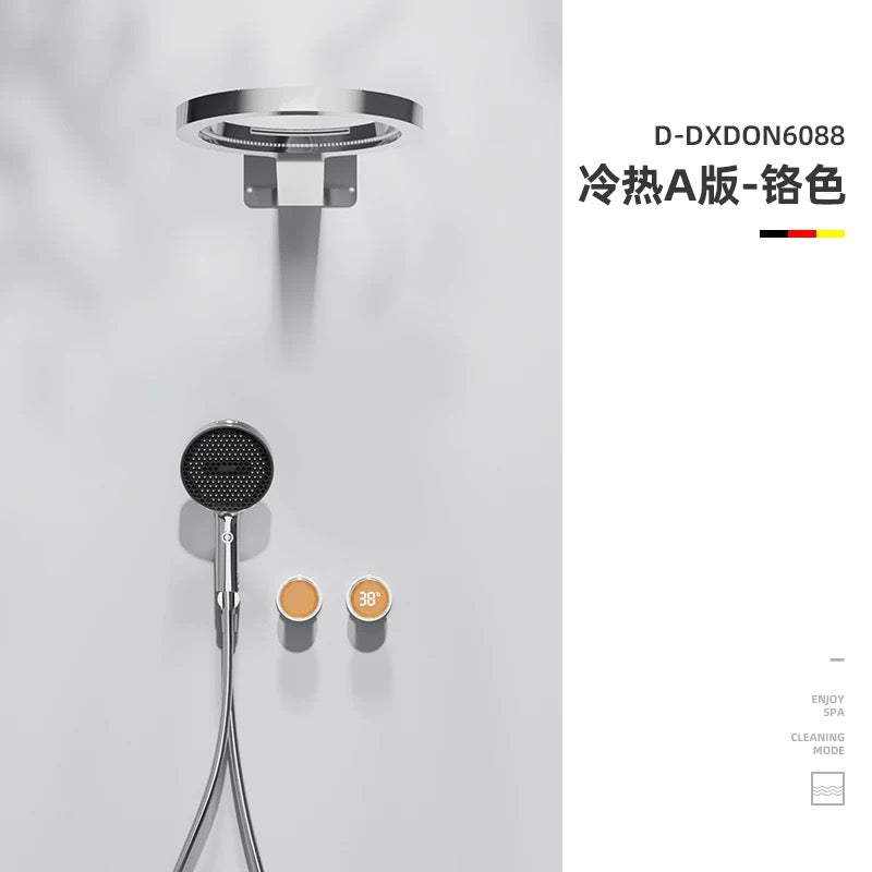 现代隐藏式恒温淋浴系统 - 哑光黑/金色奢华恒温花洒套装
