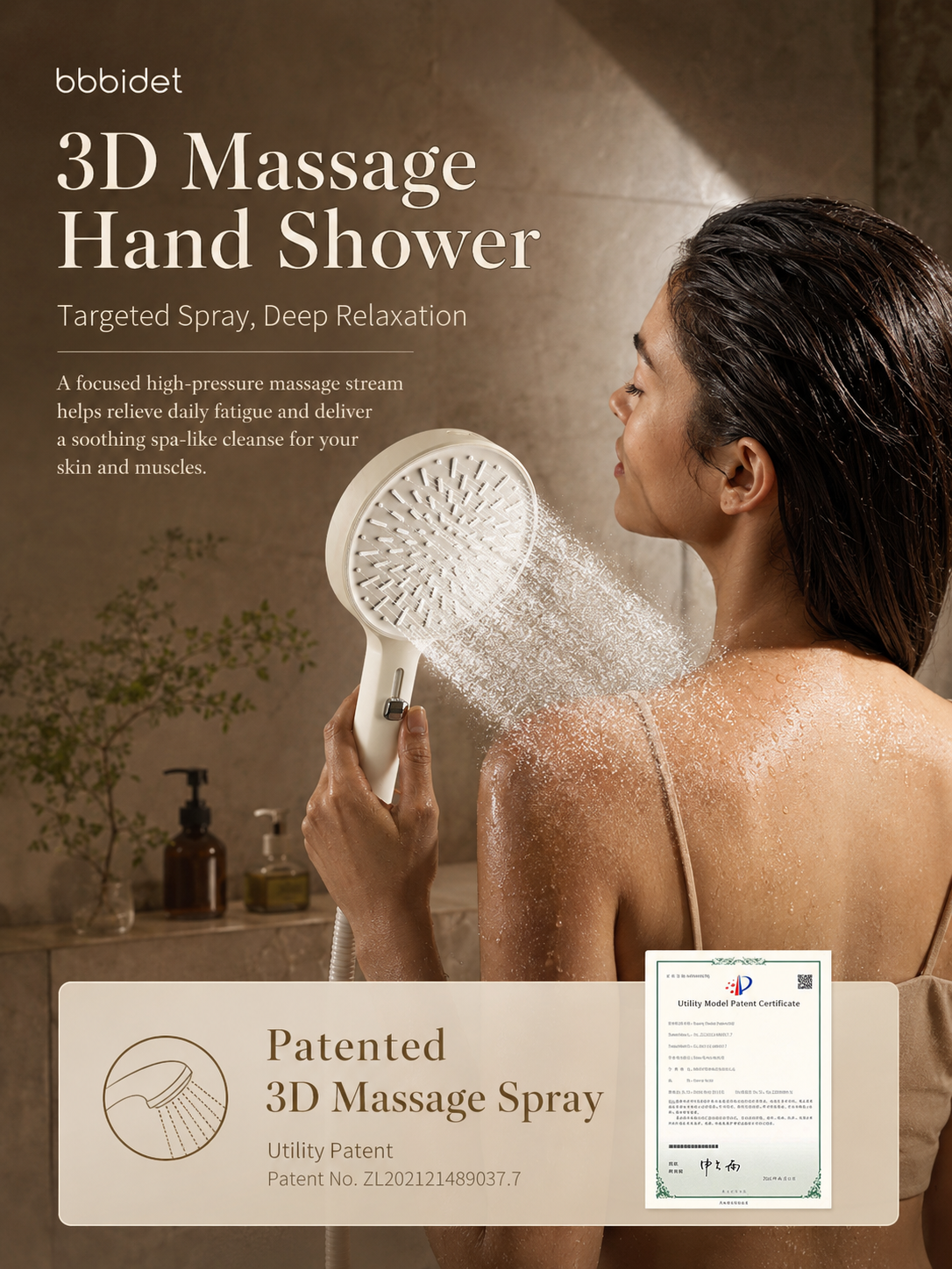 bbbidet Muse Retro Brass Shower System with Walnut Accent - Solid Brass Waterway Filtered Shower Combo with Rainfall Shower Head