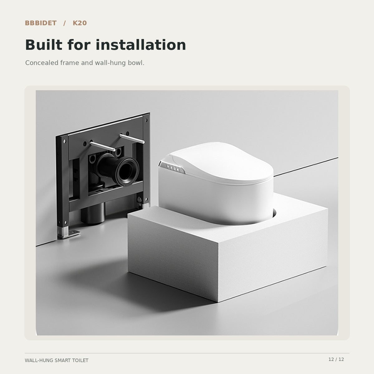 BBBIDET K20 wall-hung smart bidet toilet — installation frame