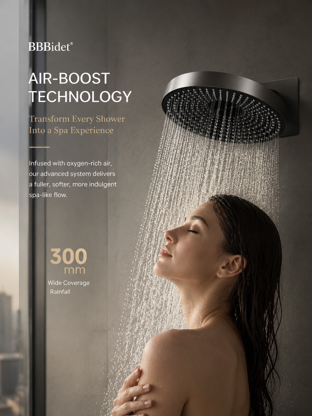 bbbidet Concealed Shower System with Digital Temperature Display - All-Brass Embedded Thermostatic Rainfall Shower Set with 4-Mode Handheld