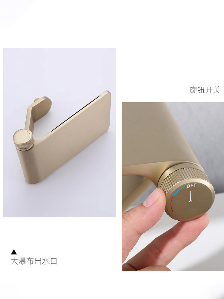 現代工業風瀑布式面盆水喉 - 奢華鑽石滾花把手 高端槍灰色防濺洗手盆冷熱混合龍頭