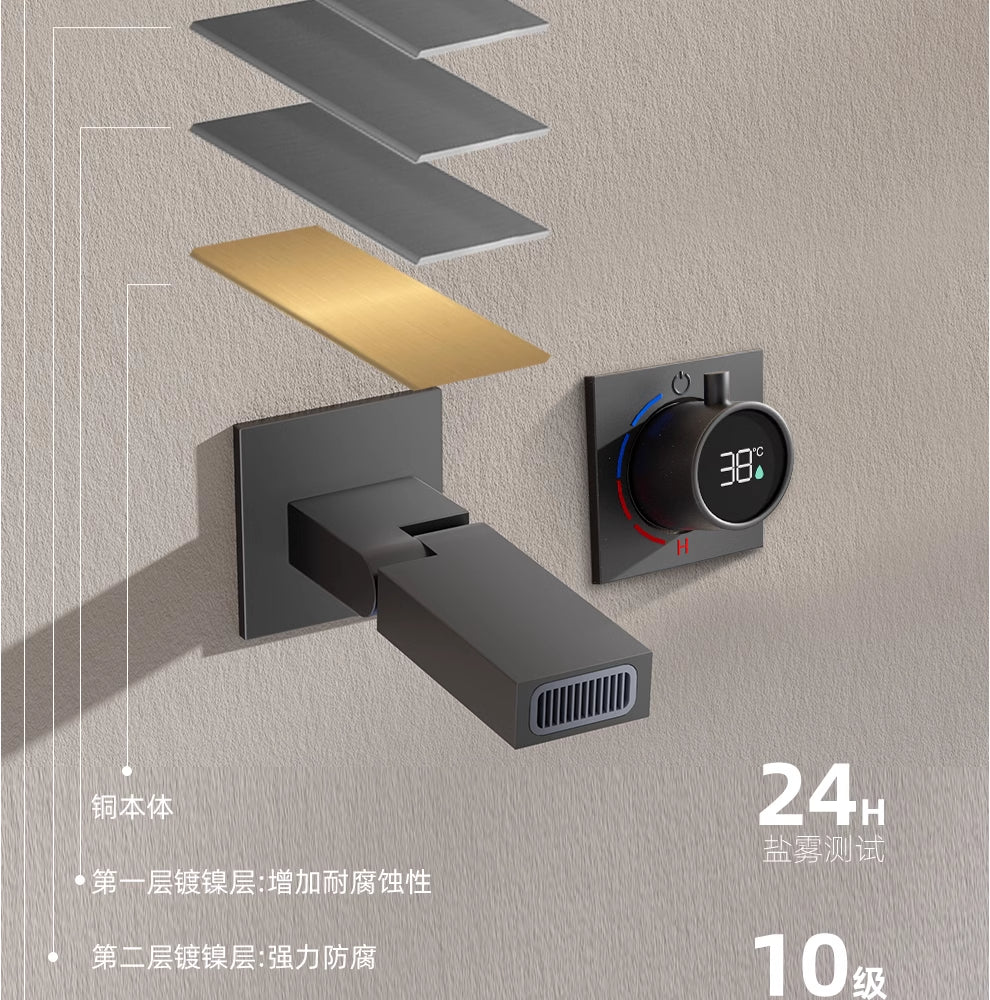 Smart Digital Wall-Mounted Faucet - Self-Powered Temperature Display (Gunmetal Grey)