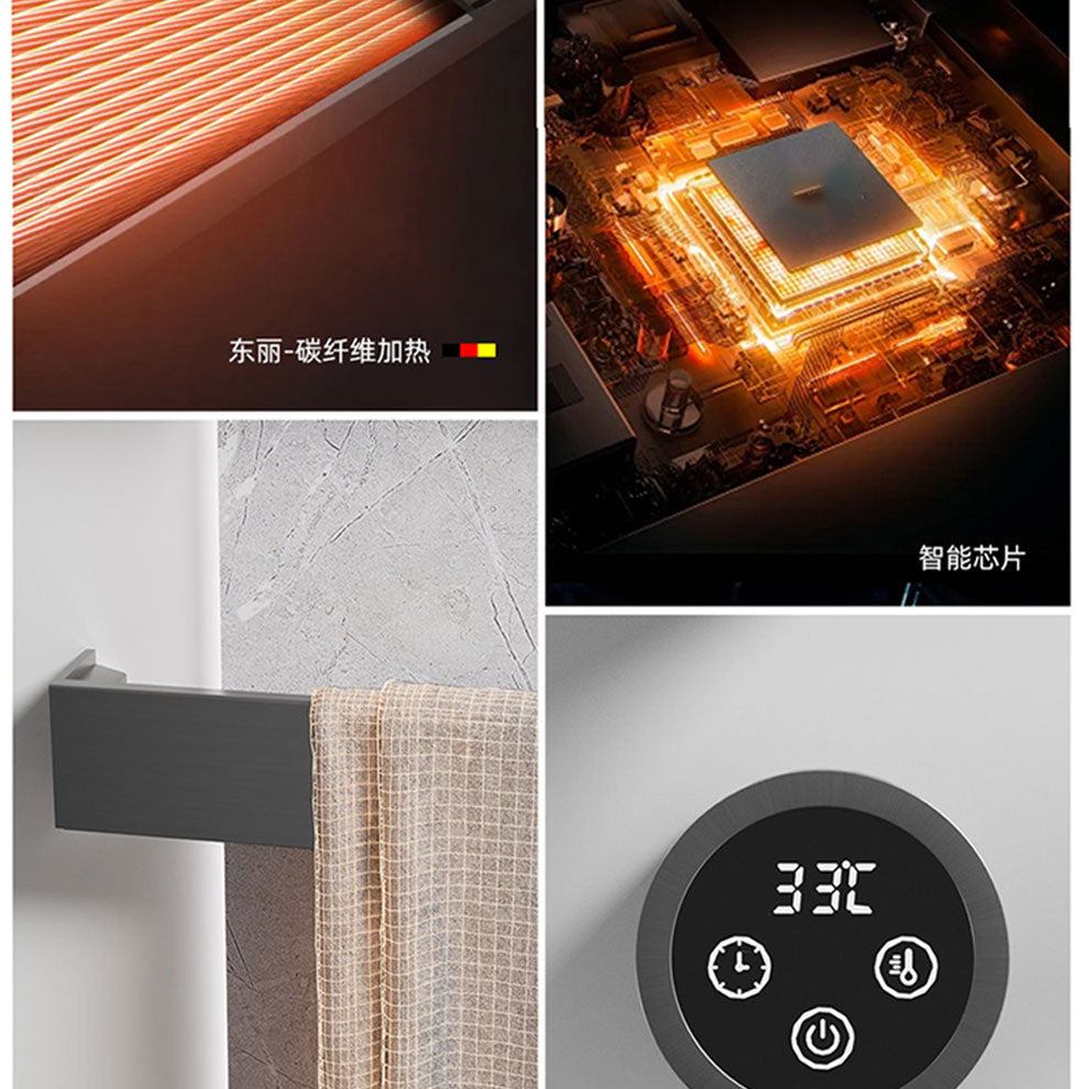 極簡波浪凹槽單根電熱毛巾架 - 頂端觸控數顯 智能定時全隱蔽暗線入牆獨立發熱條