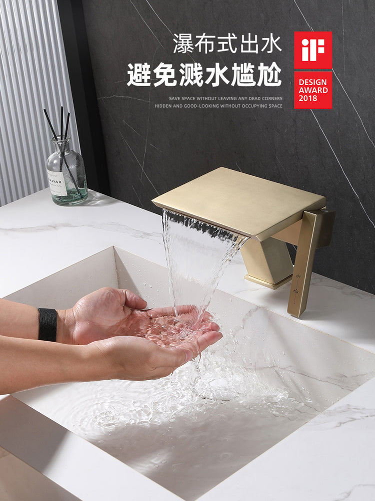 現代工業風瀑布式面盆水喉 - 奢華鑽石滾花把手 高端槍灰色防濺洗手盆冷熱混合龍頭