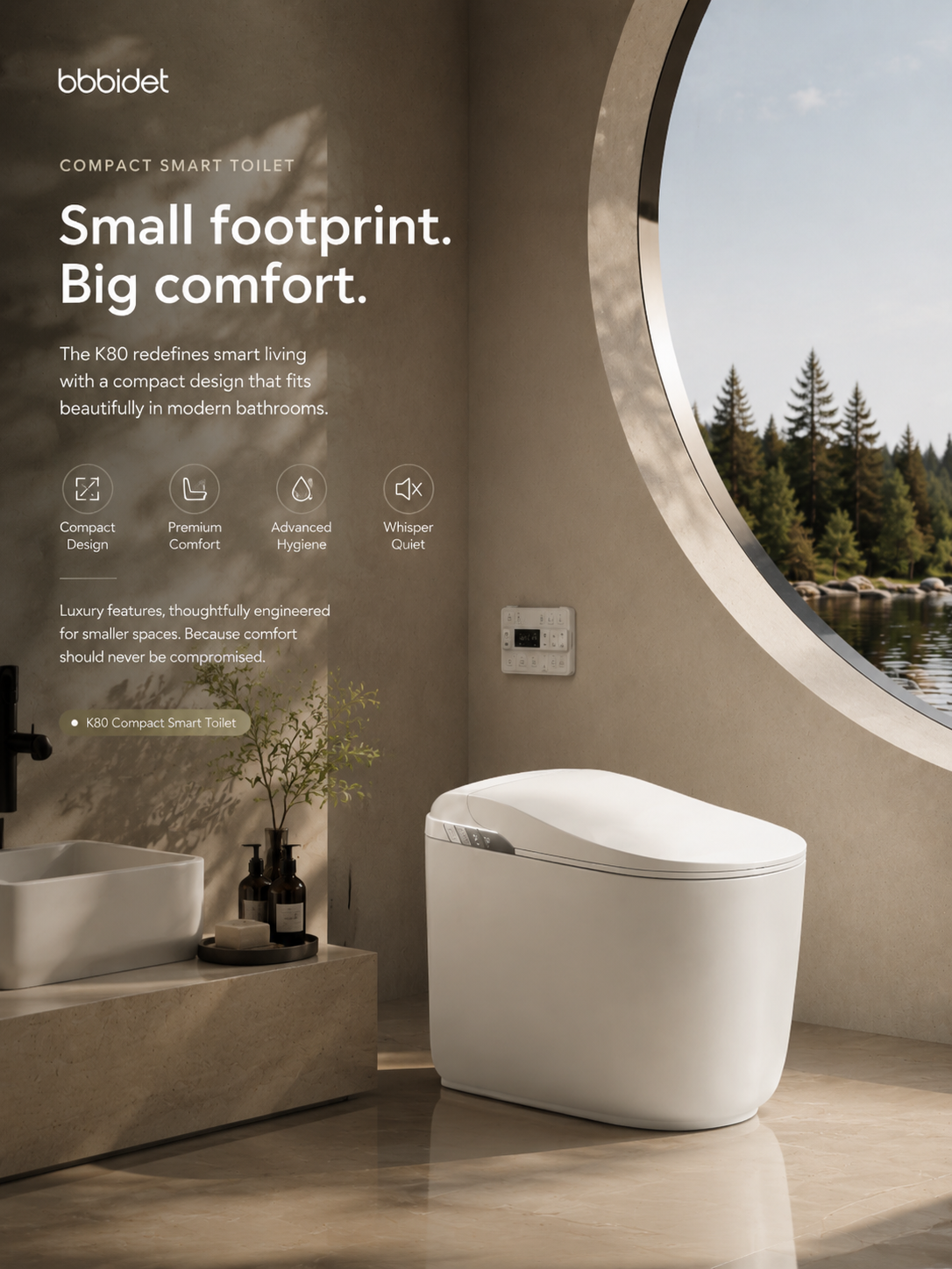 bbbidet K80 Smart Bidet Toilet Combos | 59cm Space-Saving Compact Toilet for Small Spaces