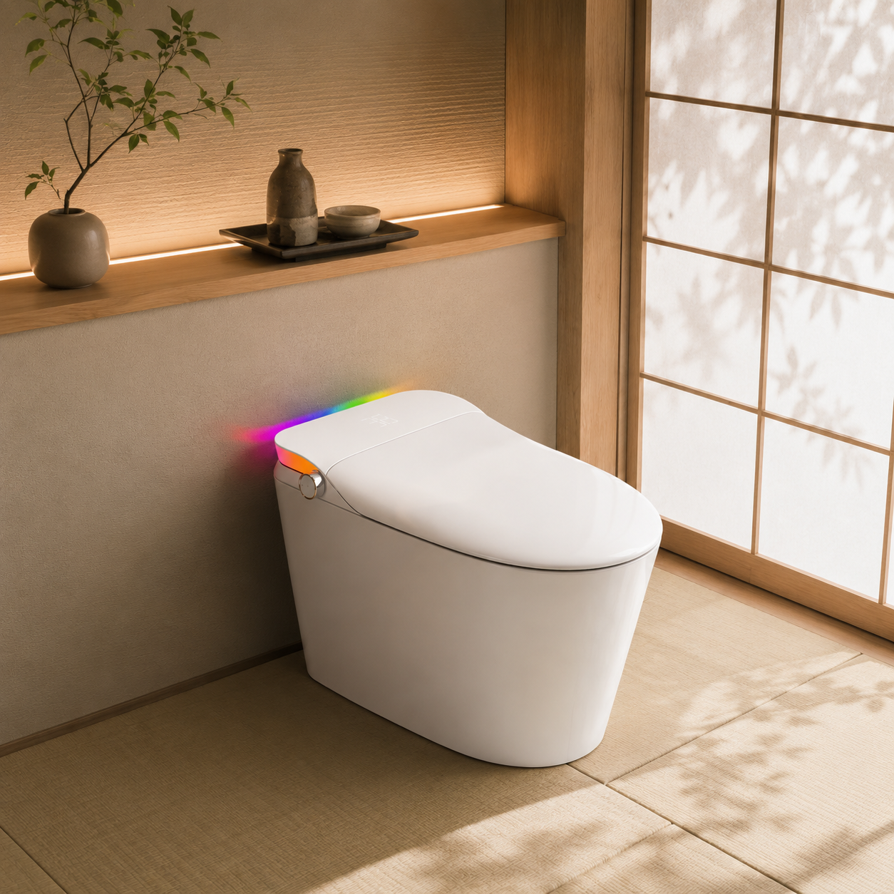 V1 P-trap Back Outlet Toilet with Bidet Floor Mounted - Easy installation p-trap bidet, auto lid & foot sensor, anti-splash foam shield, built-in tank