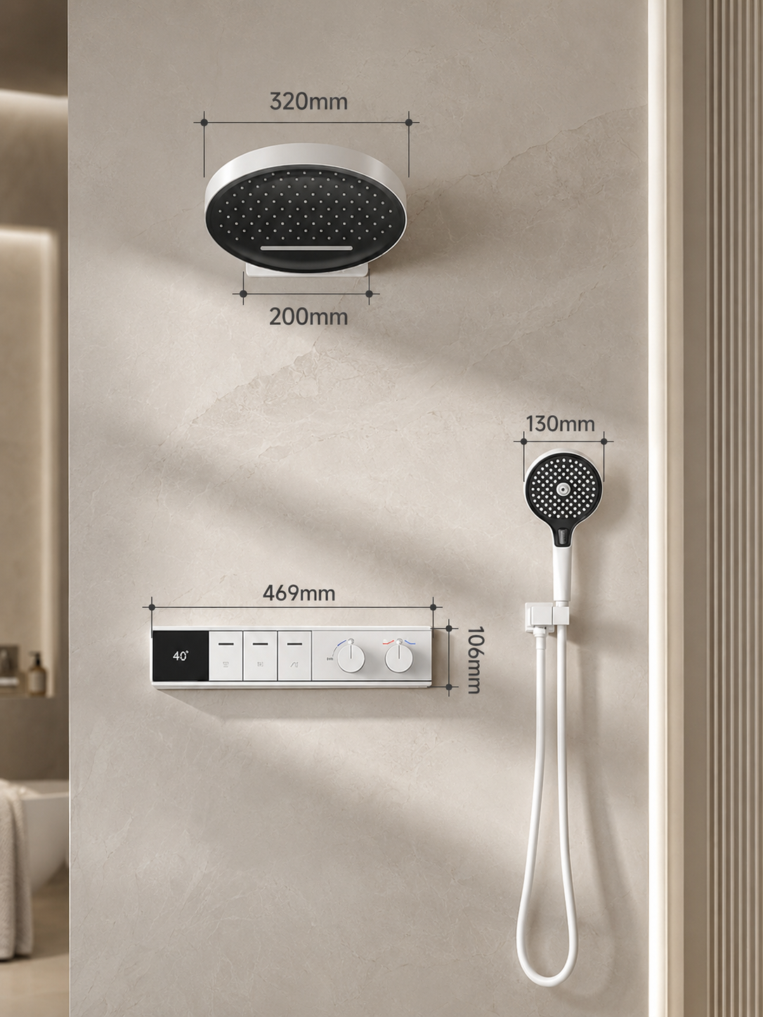 bbbidet Concealed Shower System with Digital Temperature Display - All-Brass Embedded Thermostatic Rainfall Shower Set with 4-Mode Handheld