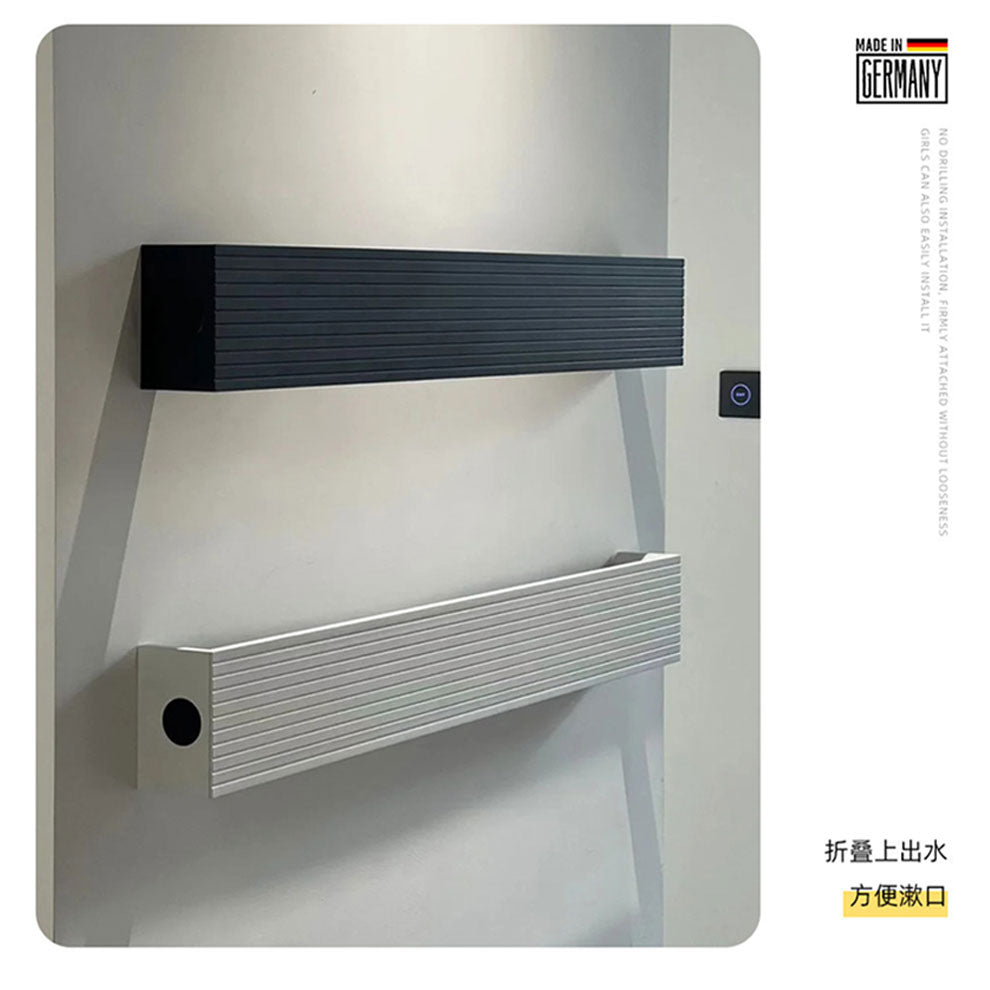 極簡波浪凹槽單根電熱毛巾架 - 頂端觸控數顯 智能定時全隱蔽暗線入牆獨立發熱條