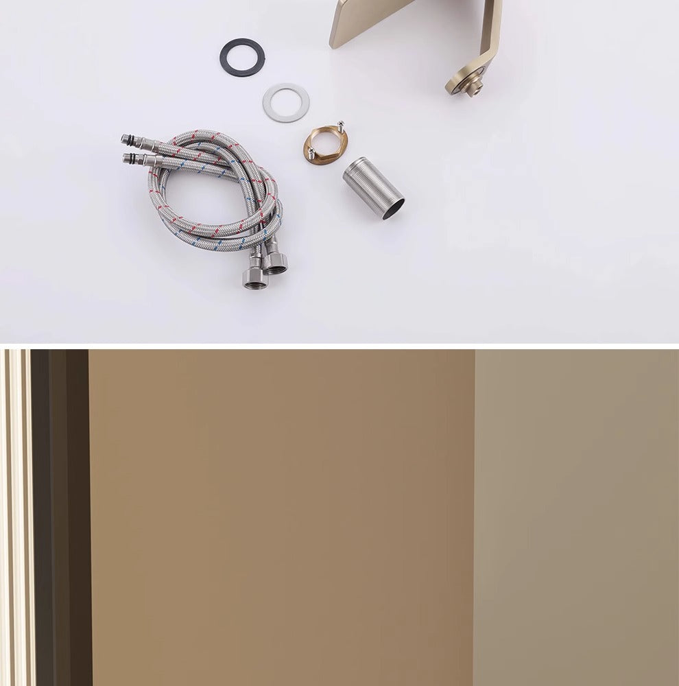 Modern Industrial Waterfall Basin Mixer Faucet - Gunmetal Grey (Knurled Handle)