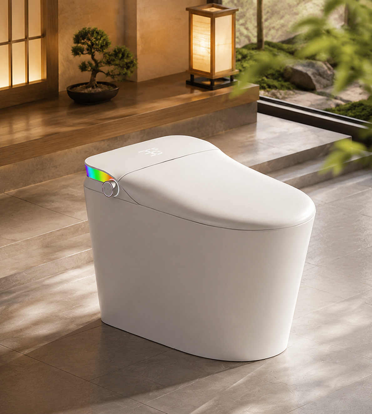 V1 P-trap Back Outlet Toilet with Bidet Floor Mounted - Easy installation p-trap bidet, auto lid & foot sensor, anti-splash foam shield, built-in tank
