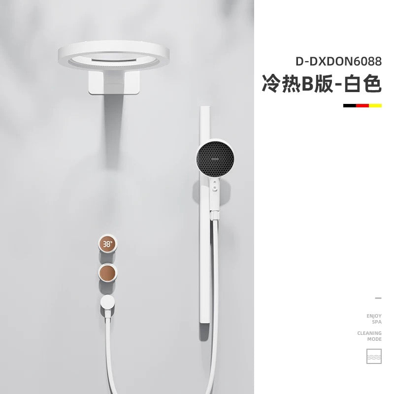 现代隐藏式恒温淋浴系统 - 哑光黑/金色奢华恒温花洒套装