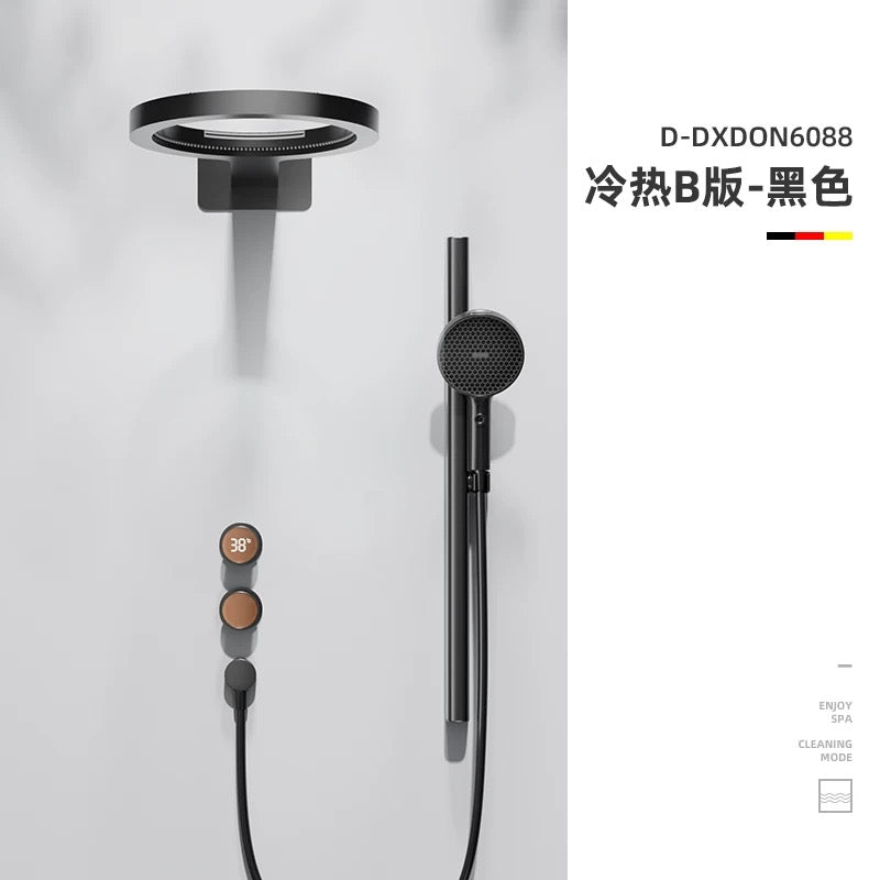 现代隐藏式恒温淋浴系统 - 哑光黑/金色奢华恒温花洒套装