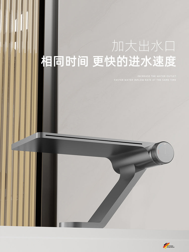 現代工業風瀑布式面盆水喉 - 奢華鑽石滾花把手 高端槍灰色防濺洗手盆冷熱混合龍頭