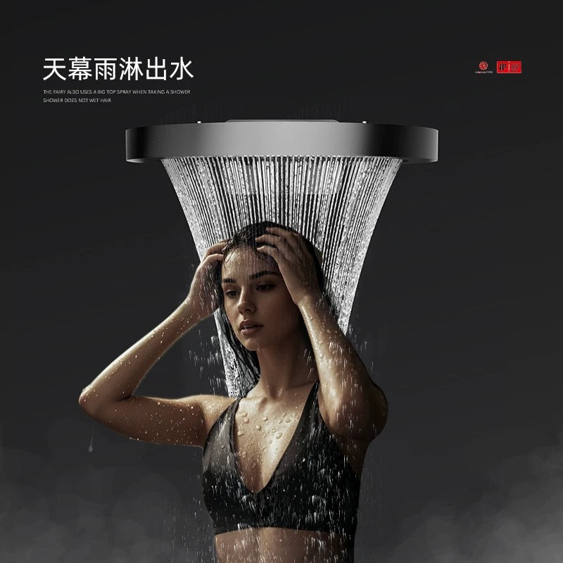 现代隐藏式恒温淋浴系统 - 哑光黑/金色奢华恒温花洒套装