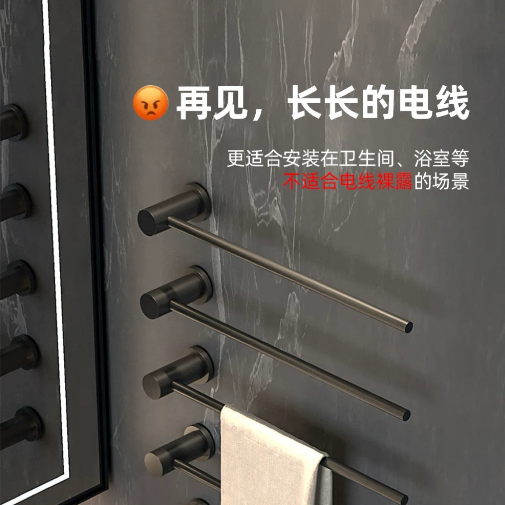 极简主义隐藏式电热毛巾架 - 豪华实心黄铜加热杆带隐藏式布线