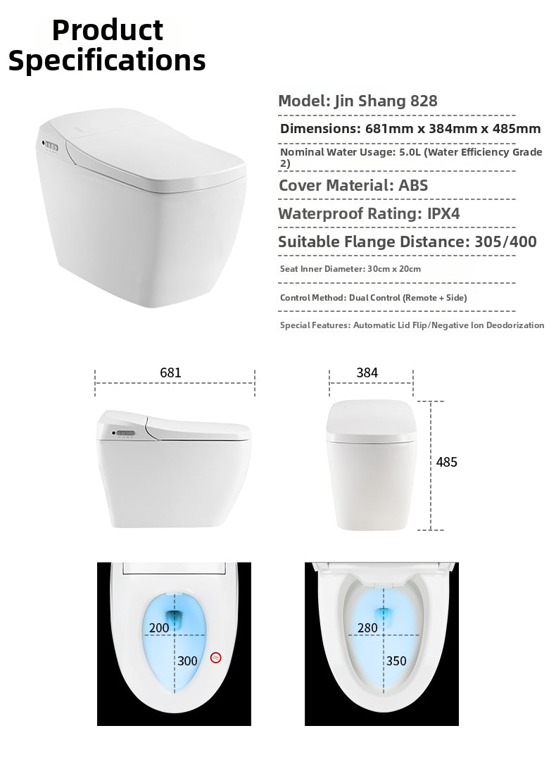 828 Smart Bidet Toilet with Space-Saving Compact Design (681x384x485mm). This Sleek One-Piece Smart Toilet Fits Perfectly in Modern Bathrooms without Sacrificing Comfort, Offering a Powerful Enema Function in a Streamlined Profile