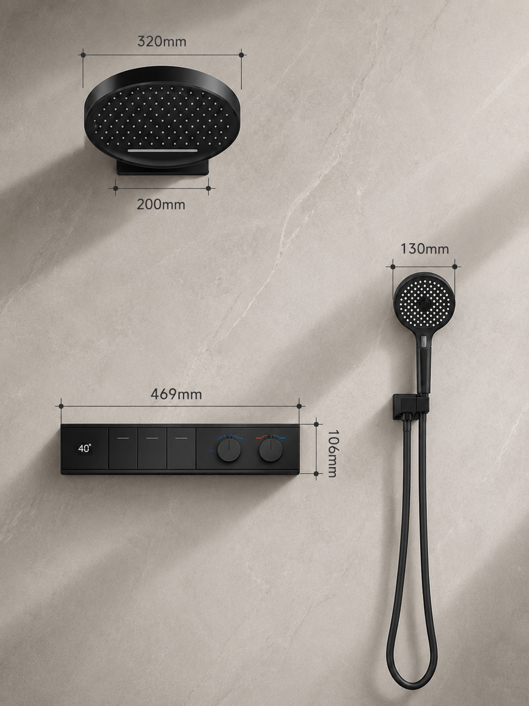 bbbidet Concealed Shower System with Digital Temperature Display - All-Brass Embedded Thermostatic Rainfall Shower Set with 4-Mode Handheld