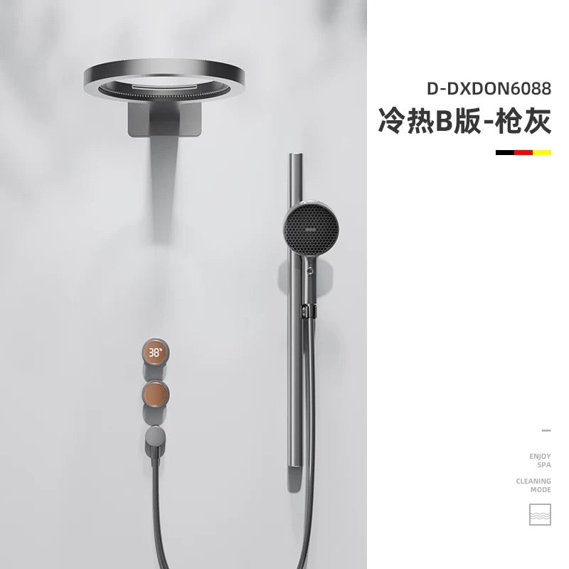 现代隐藏式恒温淋浴系统 - 哑光黑/金色奢华恒温花洒套装