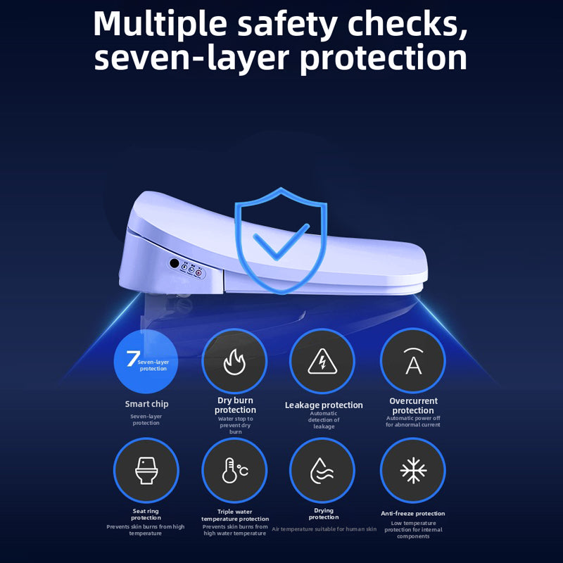 AK66 Smart Bidet Seat with a 7-Layer Integrated Safety Shield for Ultimate Peace of Mind. Featuring Anti-Leakage, Fire-Retardant Materials, and Smart Temp Sensors to Ensure a 100% Secure and Reliable Bathroom Experience for Your Family.
