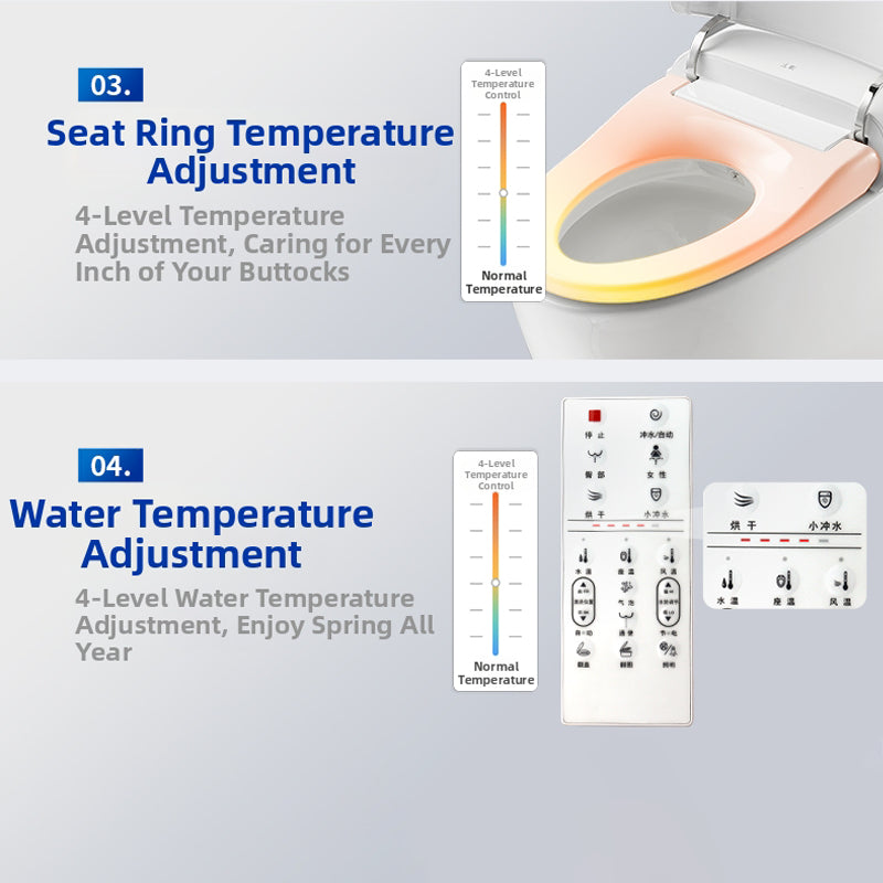 AK66 Smart Bidet Seat with Dual-Zone Temperature Control for Both Heated Seat and Warm Wash. Features Multiple Adjustable Settings to Provide Personalized All-Season Comfort, Eliminating Cold Shocks for a Truly Luxurious Bathroom Experience