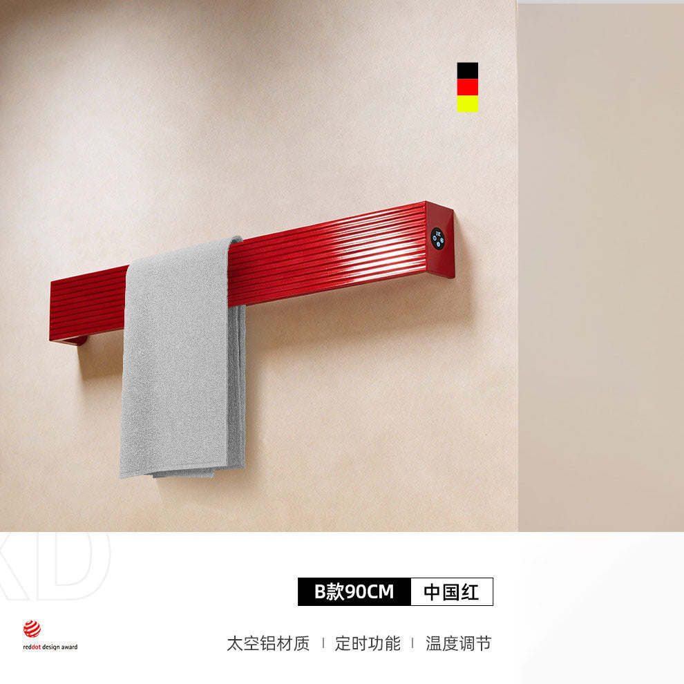 極簡波浪凹槽單根電熱毛巾架 - 頂端觸控數顯 智能定時全隱蔽暗線入牆獨立發熱條