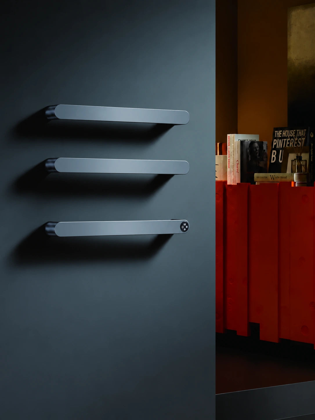 KM333 three-bar gunmetal heated towel rail without towel