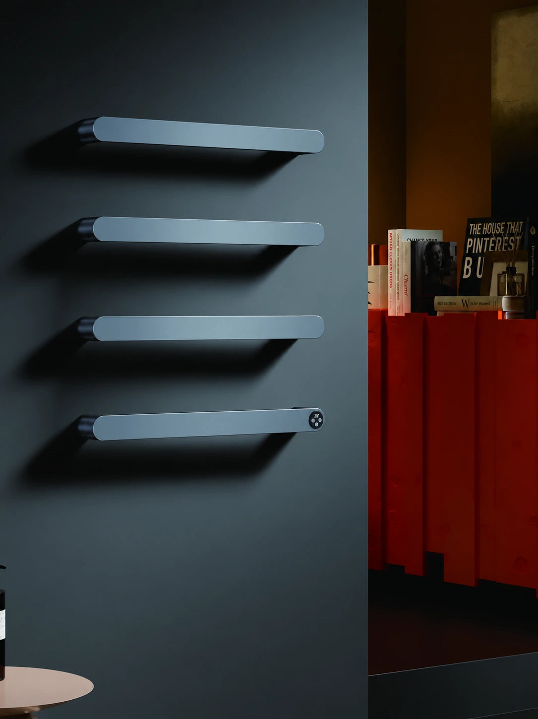 KM334 four-bar gunmetal heated towel rail without towel