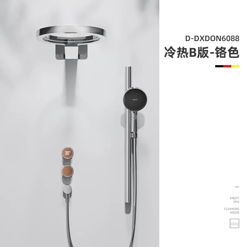 现代隐藏式恒温淋浴系统 - 哑光黑/金色奢华恒温花洒套装