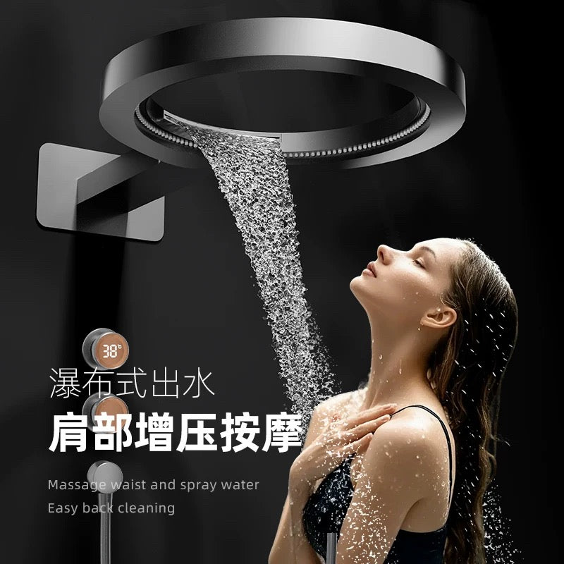 现代隐藏式恒温淋浴系统 - 哑光黑/金色奢华恒温花洒套装