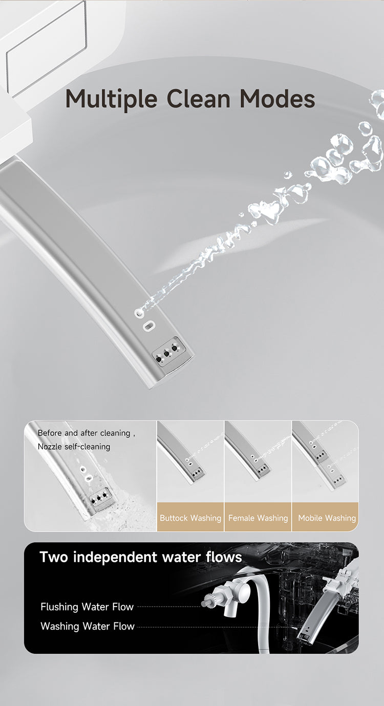 JA10 Smart Toilet with Posterior, Feminine, and Laxative Wash Modes featuring Dual Waterways and Self-Cleaning Nozzle