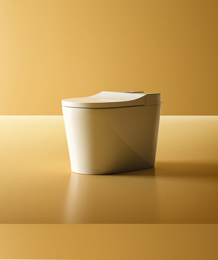 K50 Modern Compact Smart Bidet Toilet with a Sleek Tankless Design. This Space-Saving Luxury Commode Features Automatic Open-Close, Instant Warm Water, and a Powerful Flush, Perfect for Urban High-End Bathroom Upgrades