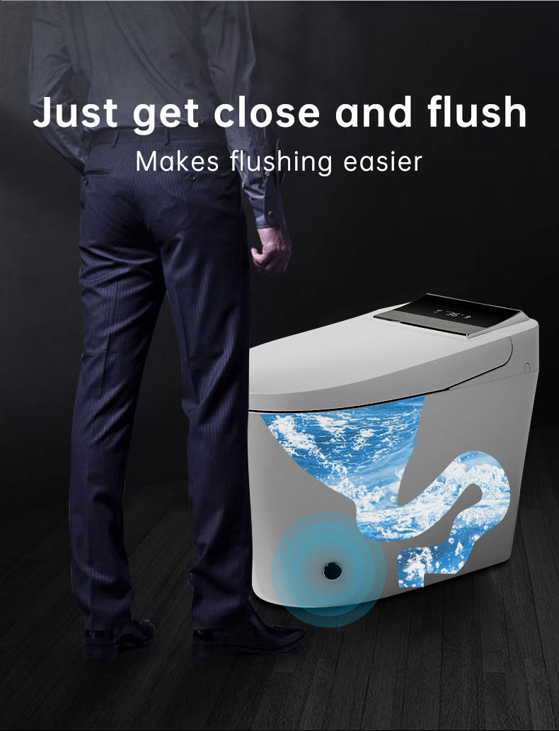 M8 smart bidet toilet featuring a touchless automatic flush system for enhanced hygiene and convenience