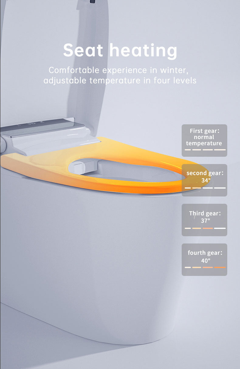 M8 smart bidet toilet with an adjustable heated seat providing instant warmth and comfort for a cozy bathroom experience
