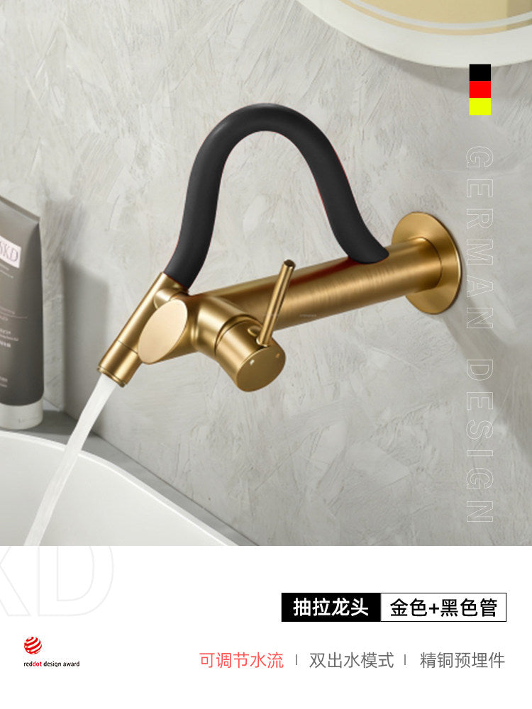 现代壁挂式浴室水龙头带抽拉喷头 | 隐藏式冷热水面盆混合器