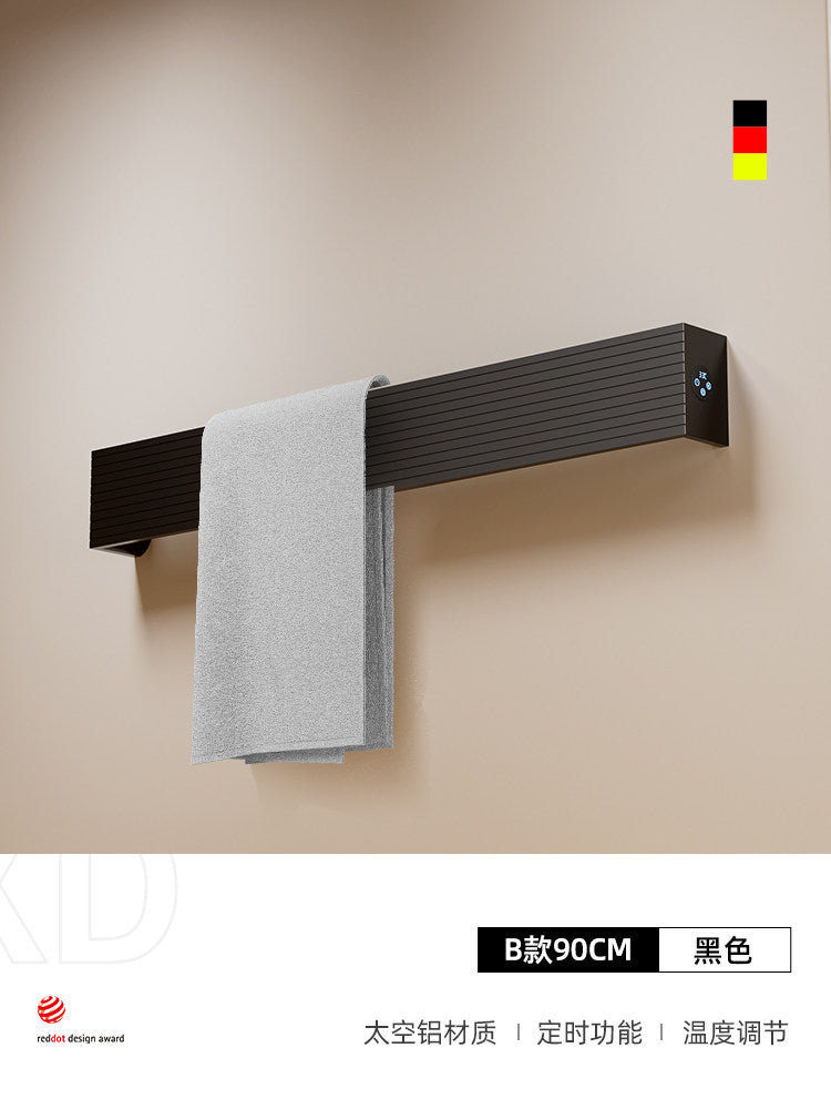極簡波浪凹槽單根電熱毛巾架 - 頂端觸控數顯 智能定時全隱蔽暗線入牆獨立發熱條