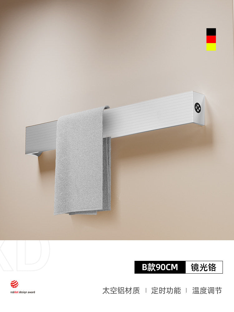 極簡波浪凹槽單根電熱毛巾架 - 頂端觸控數顯 智能定時全隱蔽暗線入牆獨立發熱條