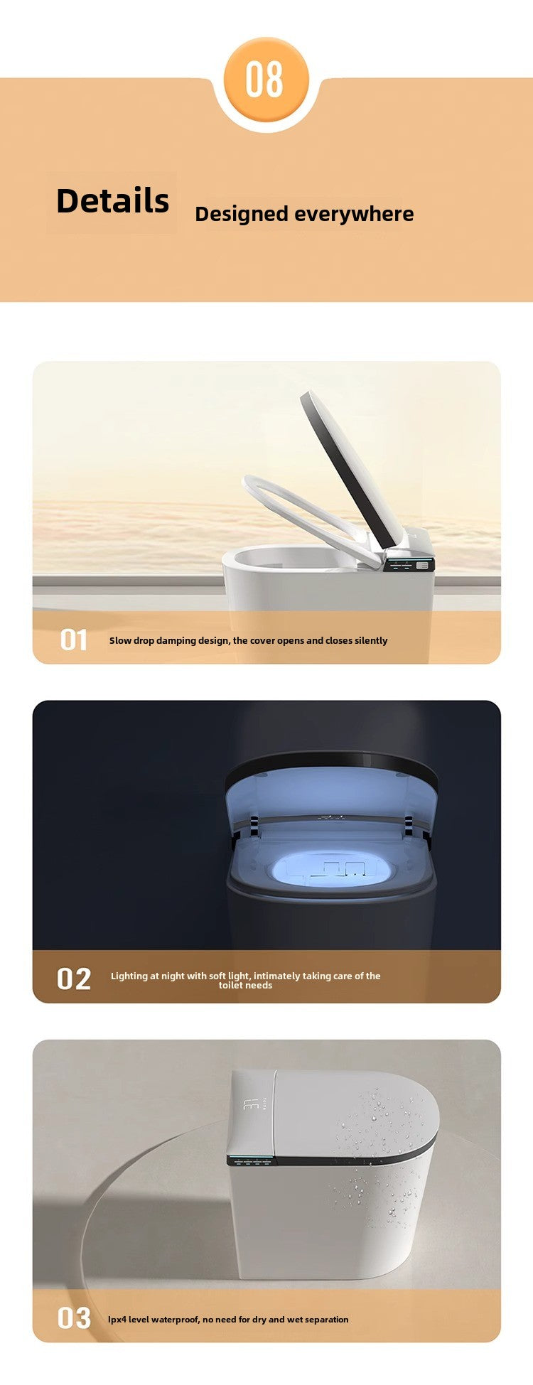 Soft LED night light illuminating the inner bowl for safe nighttime bathroom visits