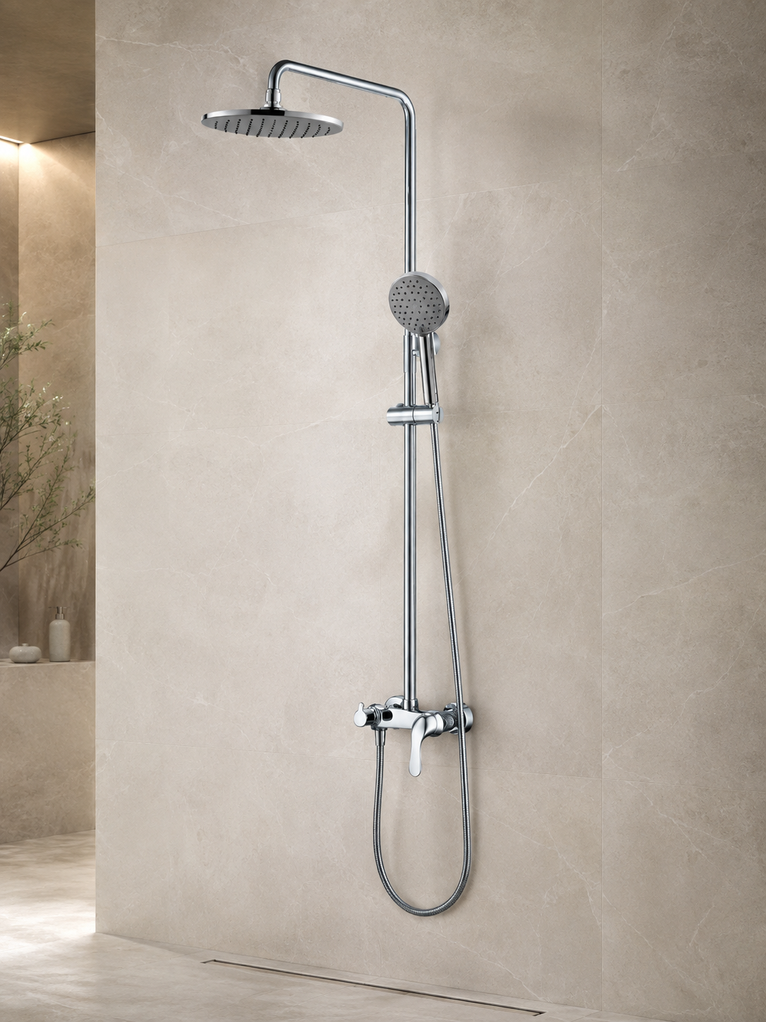 BBbidet 069 Series Bathroom Faucet & Shower Combo Set, Chrome Single-Handle Basin Mixer and Rain Shower System