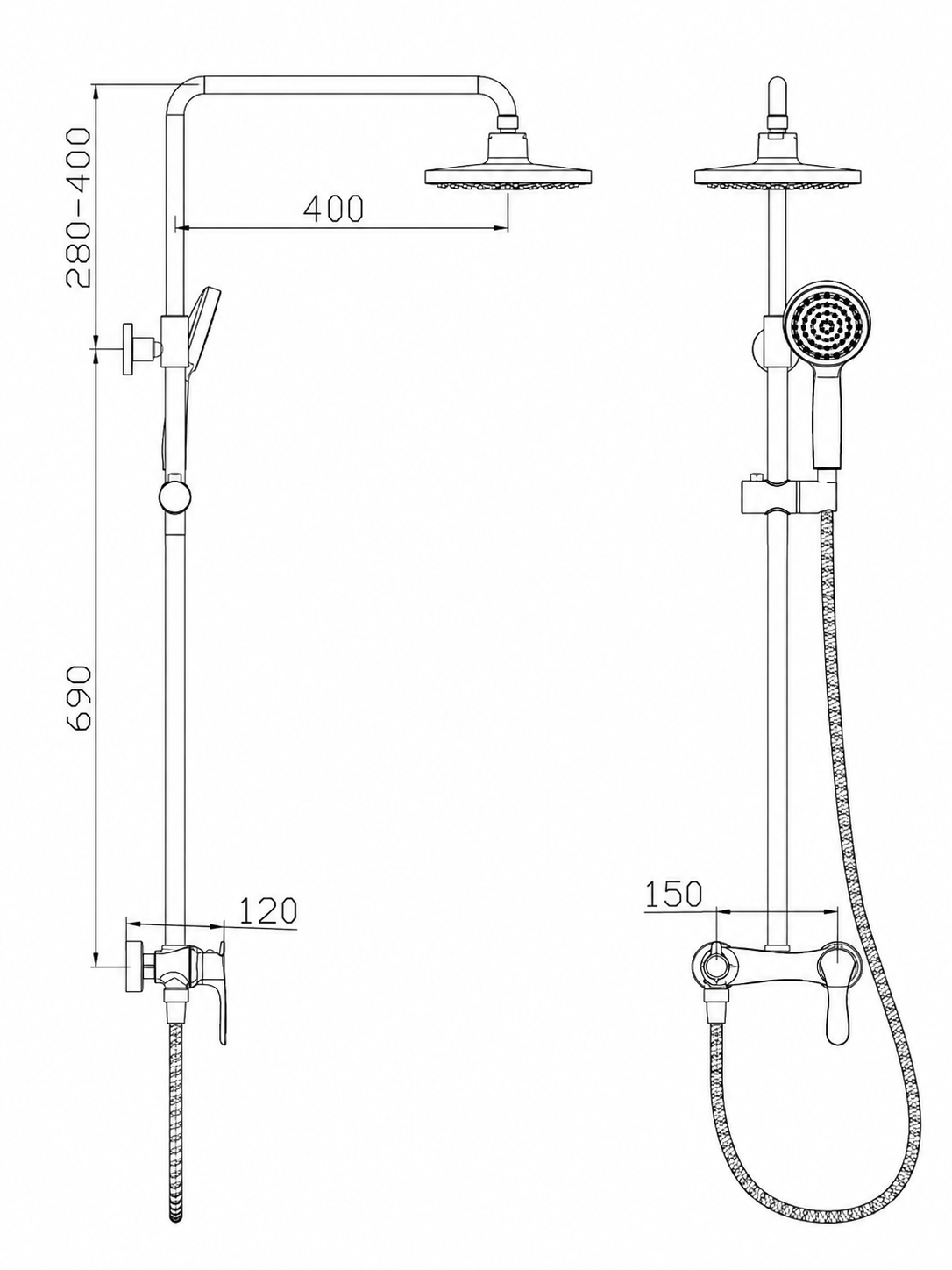 BBbidet 069 Series Bathroom Faucet & Shower Combo Set, Chrome Single-Handle Basin Mixer and Rain Shower System