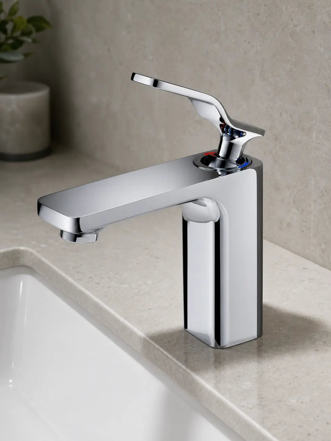 bbbidet 173 Series square basin faucet in polished chrome - base detail