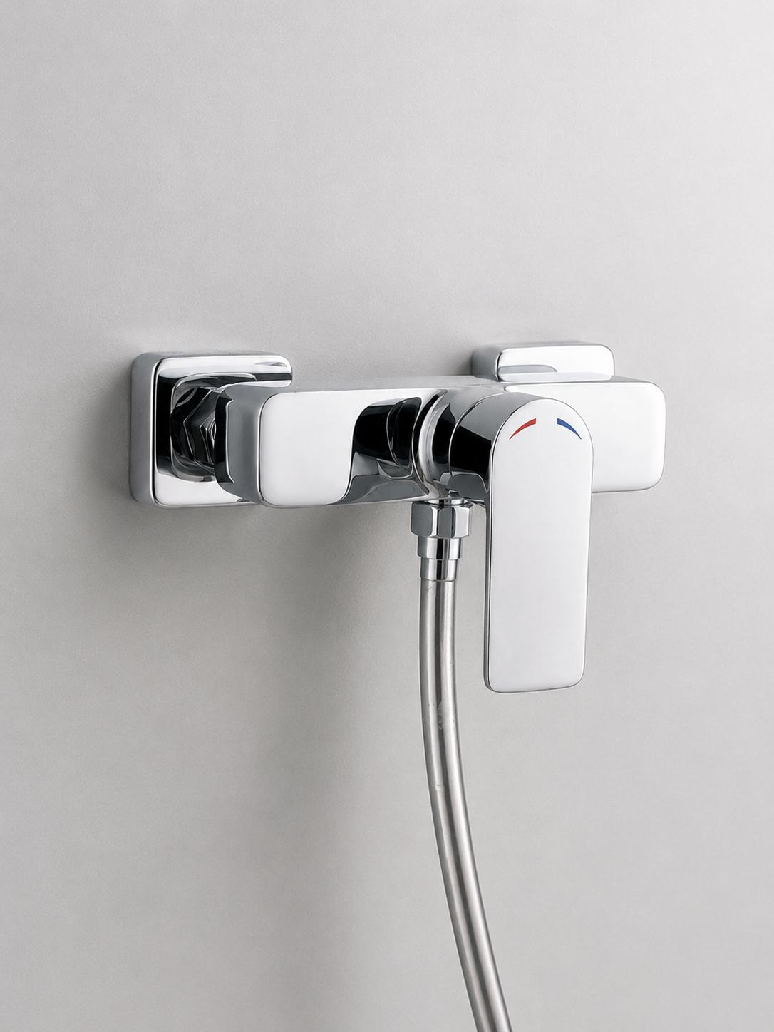 BBbidet 173 Modern Chrome Bathroom Combo Set, Geometric Basin Mixer Faucet and Wall-Mounted Slide Bar Handheld Shower System