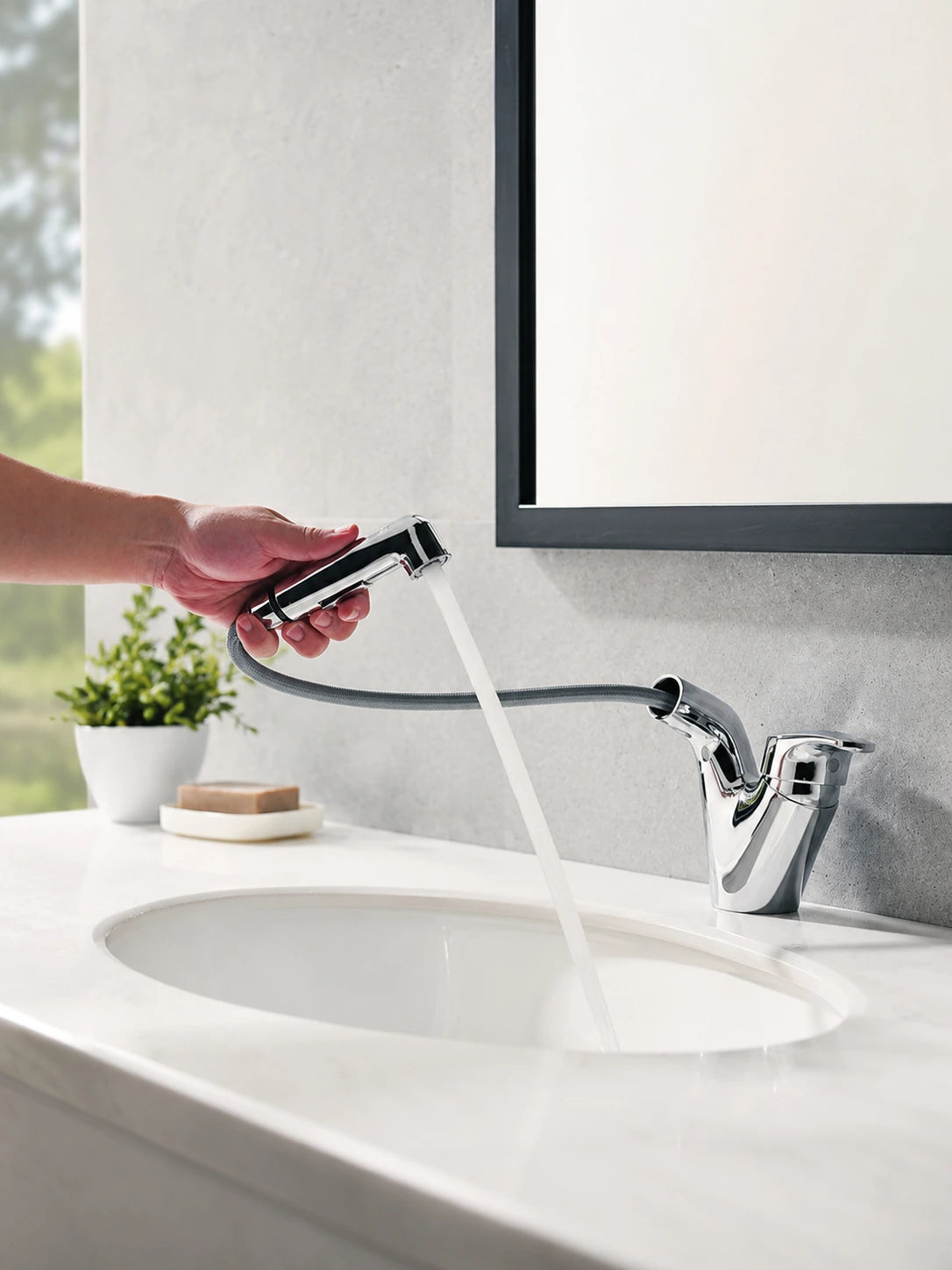 BBbidet 25033 polished chrome pull out basin mixer with handheld spray head