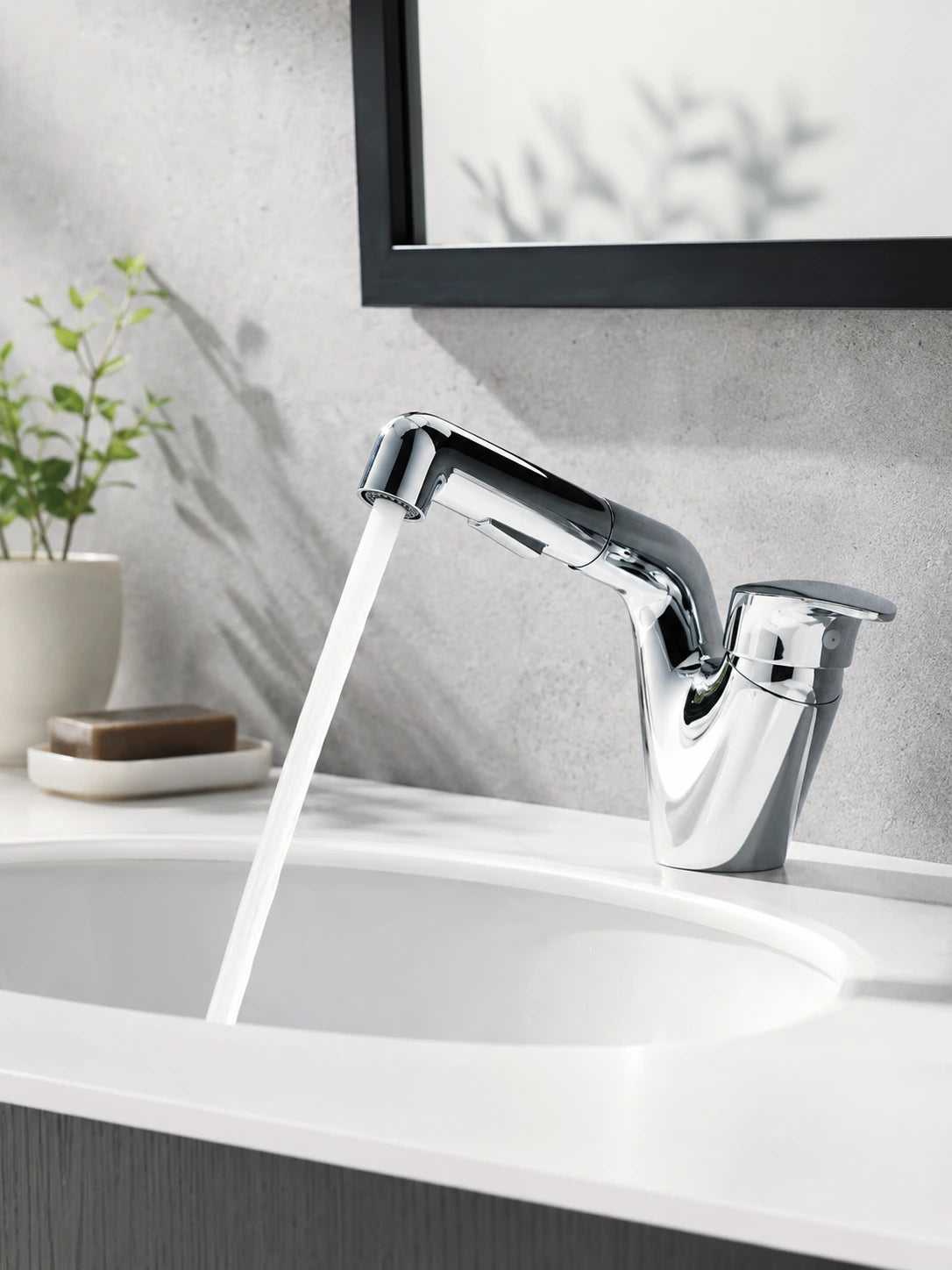 BBbidet 25033 polished chrome pull-out bathroom basin mixer with running water