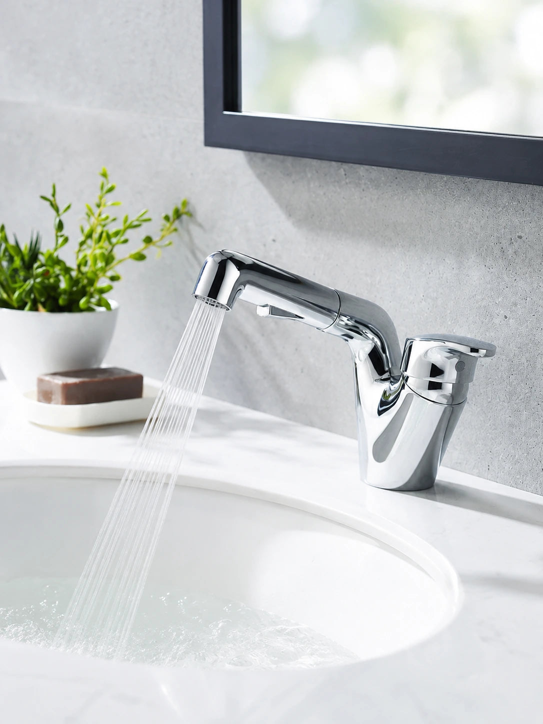BBbidet 25033 polished chrome pull out basin faucet spray mode